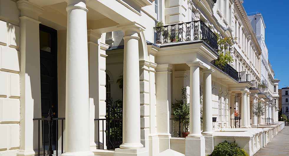 Historical London street in sunshine
