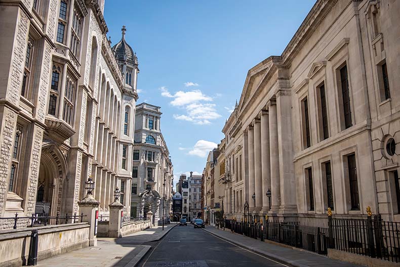 London street with historic buildings