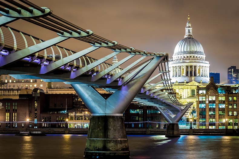 View across River Thames to St Paul's Cathedral at night