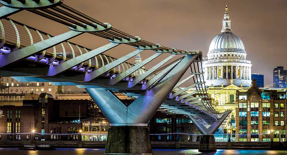 View across River Thames to St Paul's Cathedral at night